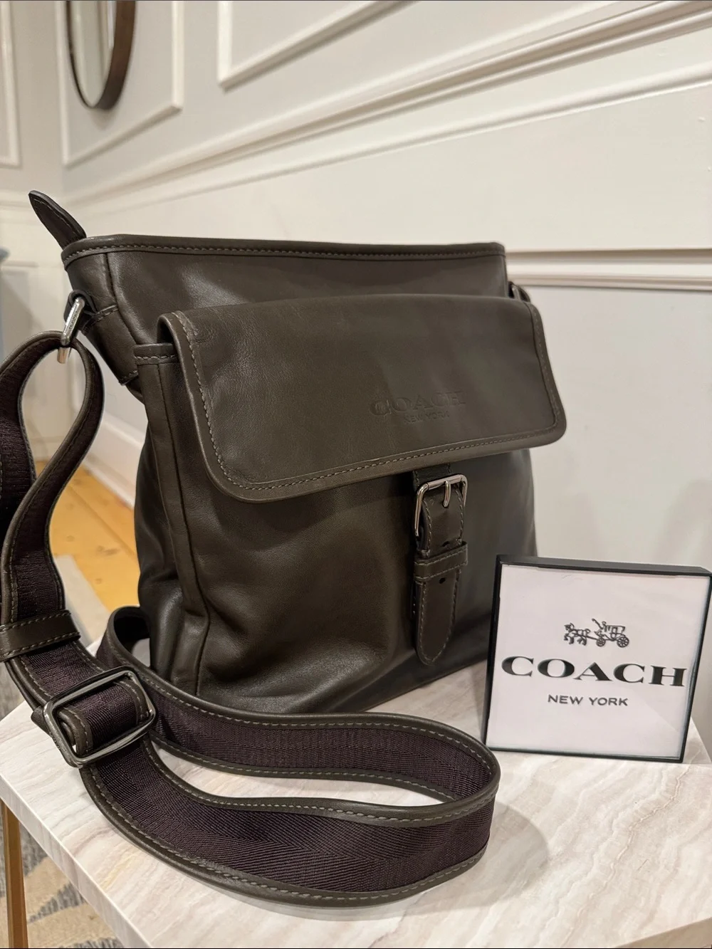 Coach Bag Messenger Dark Olive Green Leather Crossbody Bag